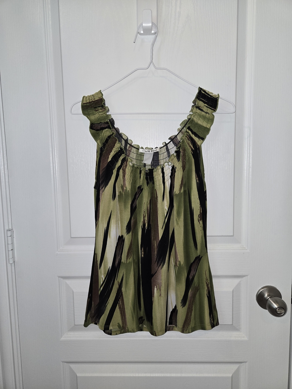 Olive Green Brushstroke Sleeveless Top - Casual Women's Tank